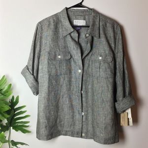 Gray 100% Linen Button Down Shirt (3X)
